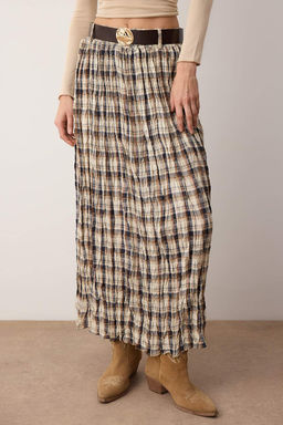 Cok Renkli Ekoseli Kemerli K?r?s?k Dokuma Uzun Maxi Etek TWOAW26ET00174 - Trendyolmilla фото 3