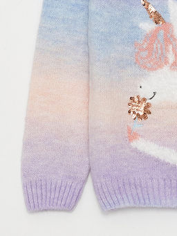 Bisiklet Yaka Desenli Uzun Kollu K?z ?ocuk Triko Kazak - Waikiki фото 3