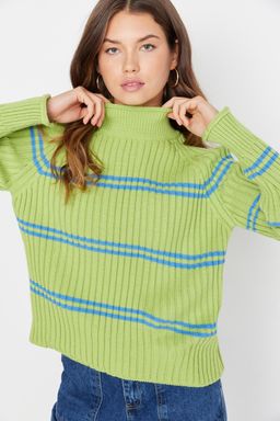 TRENDYOLMILLA Yesil Cizgili Triko Kazak TWOAW23KZ00666