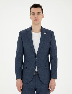 Lacivert Extra Slim Fit Y_n Keten Kar___ml_ Tak_m Elbise