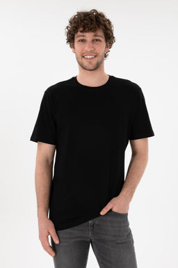 Erkek Regular Fit Bisiklet Yaka Siyah Basic Ti__rt Sepette S_rpriz _ndirim