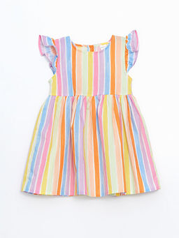 Bisiklet Yaka ?izgili K?z ?ocuk Elbise