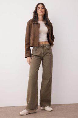 Haki Yuksek Bel Vintage Y?kama Genis Paca Wide Leg Jeans TWOAW26JE00126