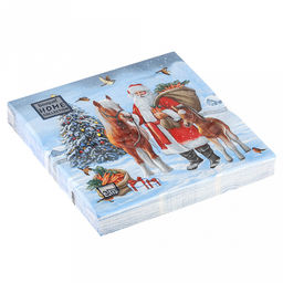 Салфетки бумажные "Bouquet Home Collection Classic" 33х33см, 3-х слойные, 20 штук в упаковке, 100% целлюлоза, "Дед мороз с друзьями" (Россия)