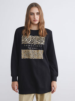 Leopar Desenli Kad?n Sweatshirt Tunik