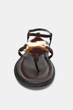 ANIMAL PRINT LEATHER AND SHEEPSKIN SANDALS - Zara фото 9