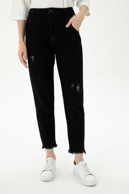 Джинсы Mom High Waist Fit черные из хлопка