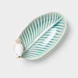 Блюдо керамическое сервировочное «Птичка на листочке», 15.5×8.5 см, бирюзовое