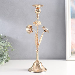 Металлический подсвечник на 1 свечу Три цветка, d=2.5 см, золото, 10?10?33 см