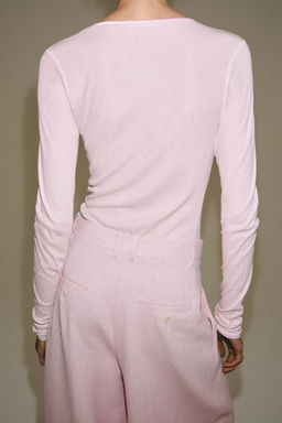 CAMISETA ESCOTE REDONDO ALGOD?N / Rosa pastel - Zara фото 3