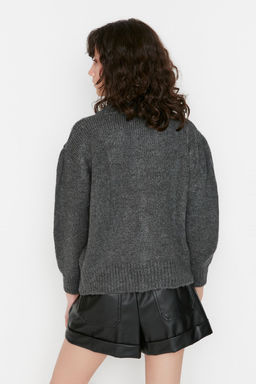 Antrasit Yumusak Dokulu Mucevher Dugmeli Ceket Gorunumlu Triko H?rka TWOAW21HI0034