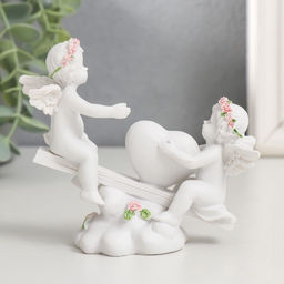 Фигурка полистоун Ангелочки в розовых веночках качаются на качалке, 10?11?4.5 см