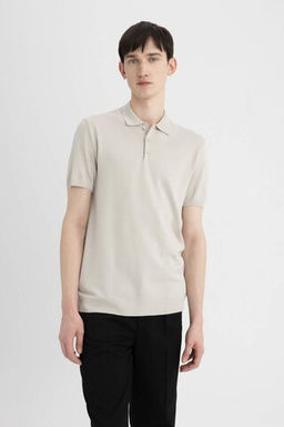 Slim Fit Dar Kesim K?sa Kollu Basic Duz Triko Polo Tisort - Defacto фото 8