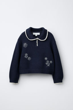 JERSEY PUNTO CUELLO BOBO FLORES BORDADAS / Azul - Zara фото 3