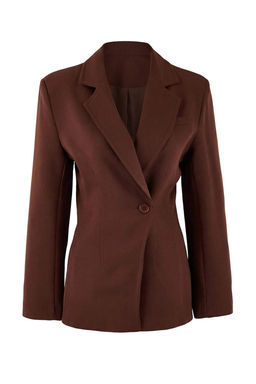 Koyu Kahverengi Fitted/Vucuda Oturan Tek Dugme Dokuma Astarl? Vatkal? Blazer Ceket TWOSS26BC00001