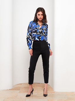 G?mlek Yaka Desenli Uzun Kollu Kad?n Bluz