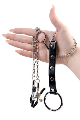 Зажимы для сосков с кольцом для пениса Metal by TOYFA, серебряные, 60 см