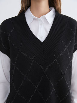 Baklava Desenli Oversize Kad?n Triko S?veter