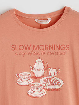 Bisiklet Yaka Bask?l? Kad?n Gecelik