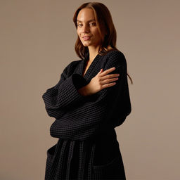 Халат вафельный женский SL HOME: Boho «Дарк Маре», размер L, хлопок 100%, чёрный