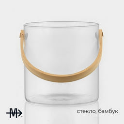 Ведро для льда Magistro «Каиллин», 1.5 л, d=13 см, с бамбуковой ручкой, стекло, прозрачное