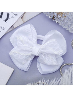 Цена за 6 шт. Бант для волос на резинке «Школьница», кружева, 9 см, белый