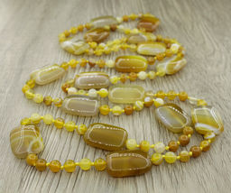 Агат желтый (Бразилия), плоские прямоугольные бусины 18x25мм, бусы "Гармония" длиной 116см