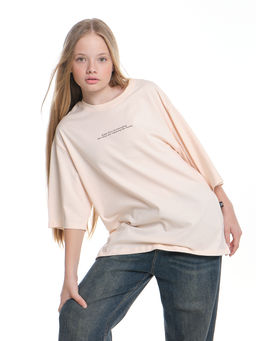 Футболка с принтом для девочки 22-7455 персик/черный