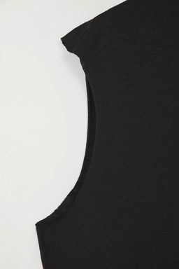 Siyah Oversize/Genis Kesim Basic Etiketli %100 Pamuk Kolsuz T-shirt/Atlet TMNSS25AL00002 - Trendyolmilla фото 4