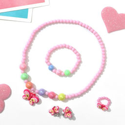 Набор детский «Выбражулька» 4 предмета: клипсы, бусы, браслет, кольцо, бабочка, цветной