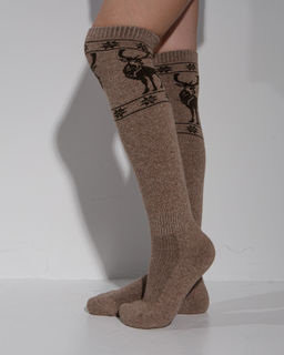 Теплые гольфы из монгольской шерсти коричневые с рисунком