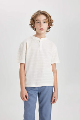 Футболка оверсайз с воротником и короткими рукавами для мальчика - Defacto фото 3