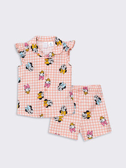 Bisiklet Yaka Minnie Mouse Bask?l? K?z Bebek ?ortlu Pijama Tak?m?