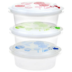 Контейнер пластмассовый Розы 0,7л - 16,5х12,2х6,3см, набор 3шт, с пароотводом, для хранения в холодильнике, цвета микс (Китай)