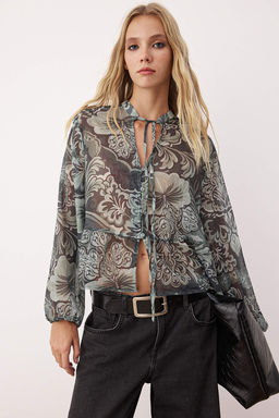 Haki-Cok Renkli Floral Desenli Astars?z Sifon Gomlek TWOAW26GO00057