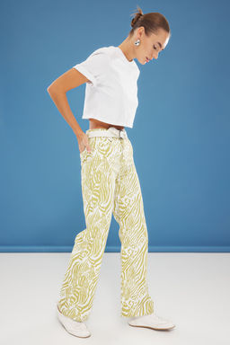 Cok Renkli Animal Zebra Desenli Yuksek Bel Wide Leg Jeans TWOSS25JE00206 - Trendyolmilla фото 2
