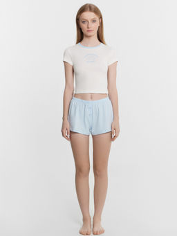 Комплект домашний женский: футболка и шорты белый +голубое небо +печать 592599