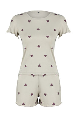 Trendyolmilla Gri Melanj Kalpli Slogan Bask?l? Lastikli Fitilli Sortlu Orme Pijama Tak?m? THMSS24PT00220  фото 20