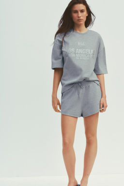 METALLIC THREAD FLEECE SHORTS