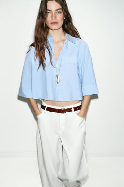 CAMISA CORTA TAPETAS RAYAS / Blanco / Celeste - Zara фото 4