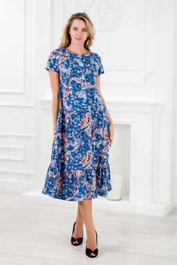 Платье женское из кулирки Кармелита огурцы на индиго
