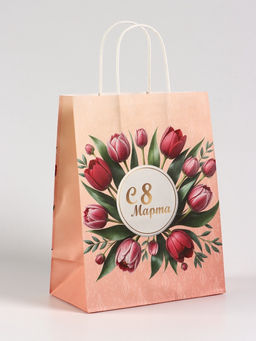 Цена за 2 шт. Пакет подарочный крафт, С 8 Марта, 21?11?27 см