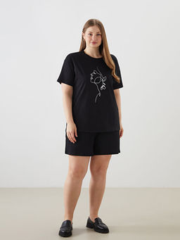 Bisiklet Yaka Bask?l? Kad?n Ti??rt