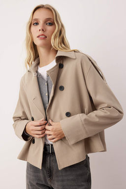 Bej Kruvaze Oversize K?sa Trenckot TWOAW26TR00020 - Trendyolmilla фото 9