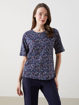 Bisiklet Yaka ?i?ekli Kad?n Ti??rt