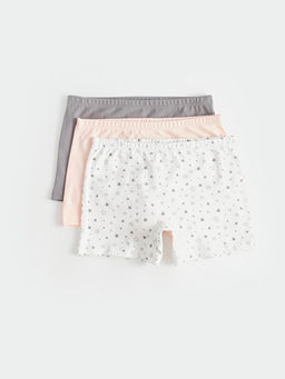 Bask?l? Pamuklu K?z ?ocuk Boxer 3l?