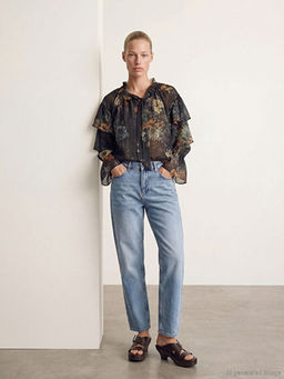 Ba?lamal? Yaka ?i?ekli F?rf?rl? ?ifon Bluz