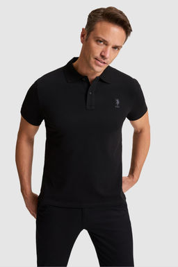 Erkek Siyah Slim Fit Polo Yaka Basic Ti__rt