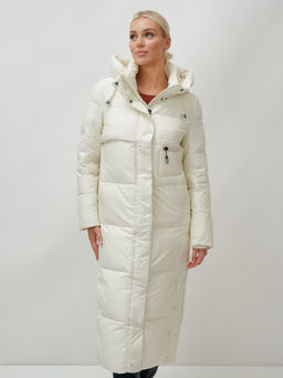 Пальто утепленное стеганное зимнее с капюшоном женское бежевого цвета 9611B - Mtforce фото 15