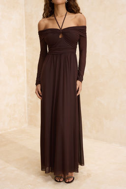 Kahverengi Tul Boyundan Baglamal? Etegi Belden Ac?lan Maxi Abiye & Mezuniyet Elbisesi TPRSS26AE00001 - Trendyolmilla фото 9